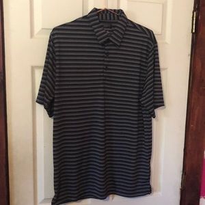 Greg Norman Black White & Teal Striped Jersey Knit Golf Polo Mens Large L